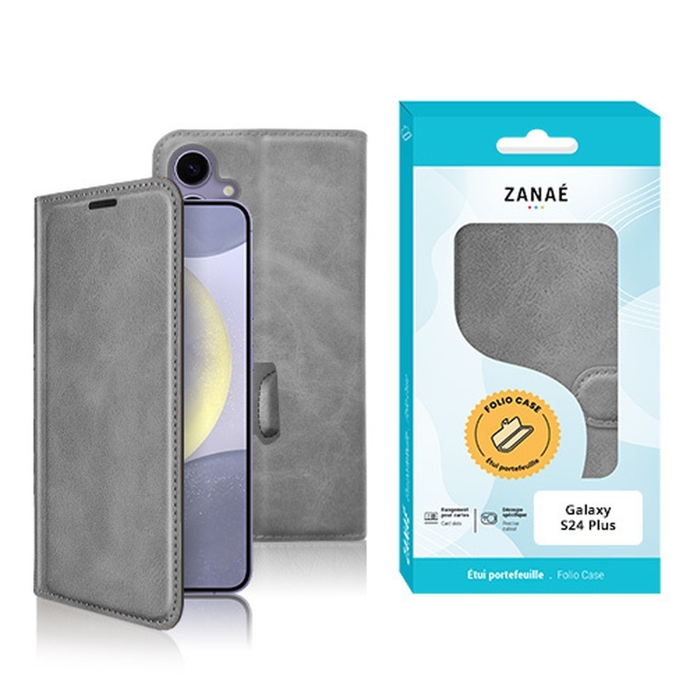 Étui portefeuille Zanae Columbia gris pour Galaxy S24 Plus