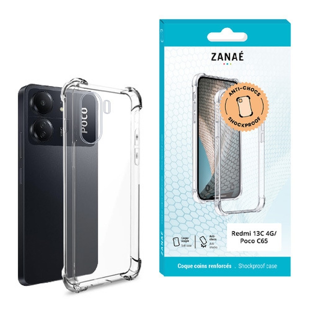 Coque Silicone transparente avec coins renforcés pour Redmi 13C 4G et Poco C65