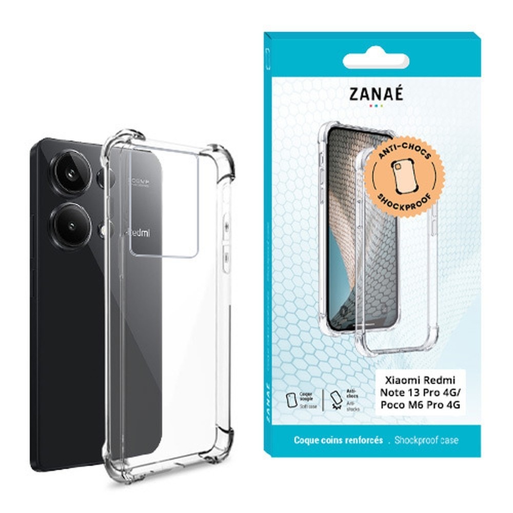 Coque silicone transparente avec coins renforcés pour Redmi Note 13 Pro 4G et Poco M6 Pro 4G.