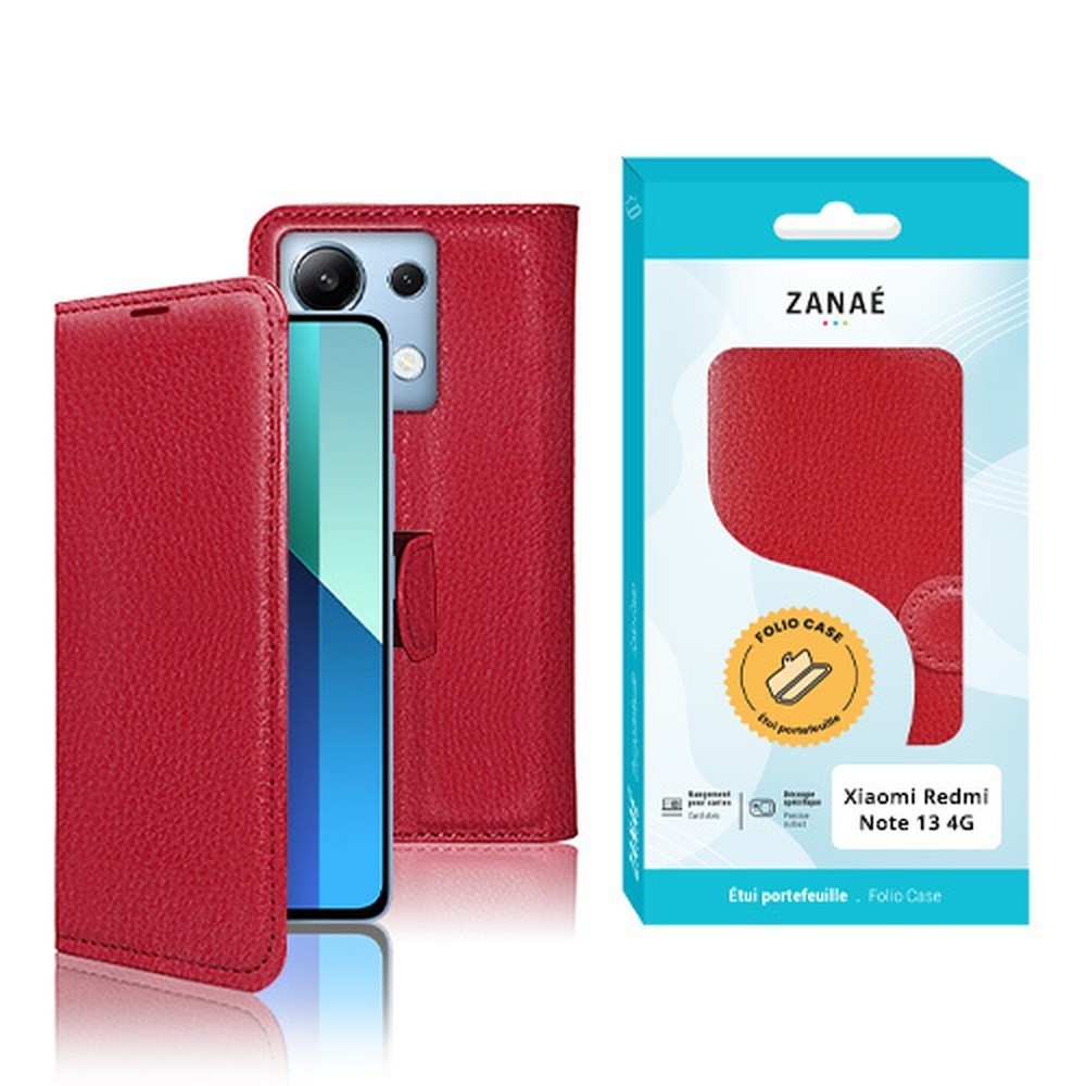 Etui portefeuille Zanae rouge pour Redmi Note 13 4G