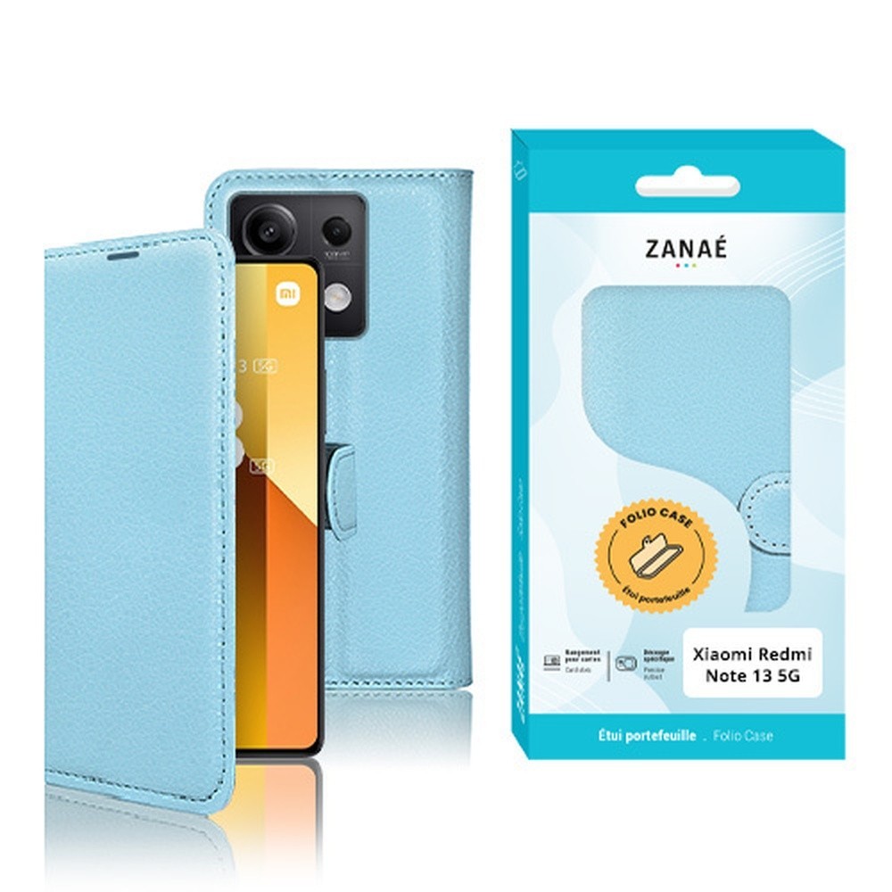 Etui Portefeuille Zanae pour Redmi Note 13 5G en bleu clair