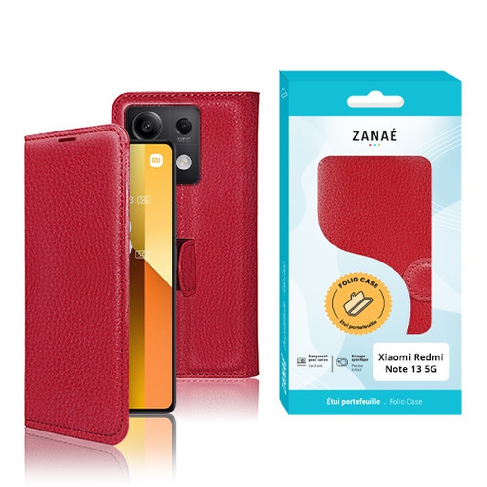 Etui portefeuille Zanae rouge pour Redmi Note 13 5G