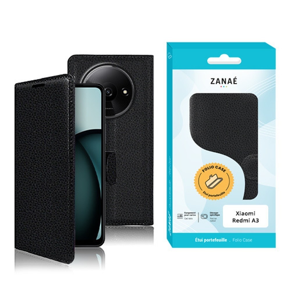 Etui Portefeuille Zanae noir pour Redmi A3 et A3x