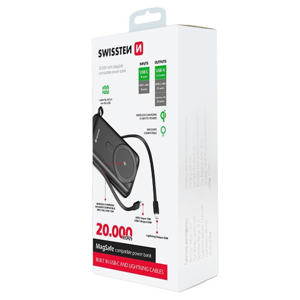 Image de la Power Bank Swissten 20000mAh compatible MagSafe en noir