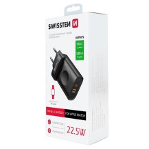 Chargeur Swissten 22.5W noir avec ports USB-C et USB-A