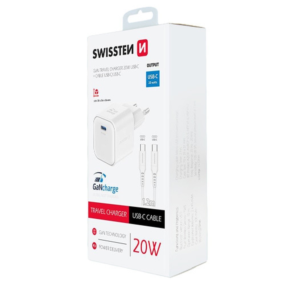 Chargeur USB-C blanc avec technologie GaN et câble USB-C inclus