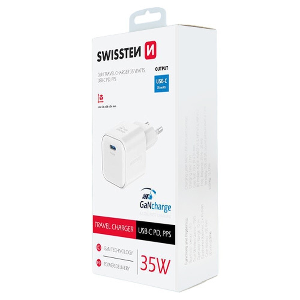 Chargeur Swissten GaN 35W USB-C Blanc