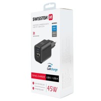 Chargeur Swissten GaN 1 port USB-C 45W Power Delivery Noir