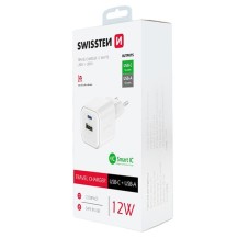 Chargeur Swissten 12W blanc avec USB-C et USB-A