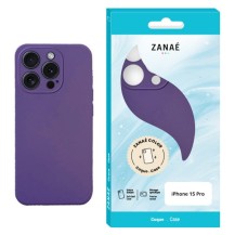Coque Zanae Color pour iPhone 15 Pro en violet foncé montrant la finition mate et protection de l'appareil photo