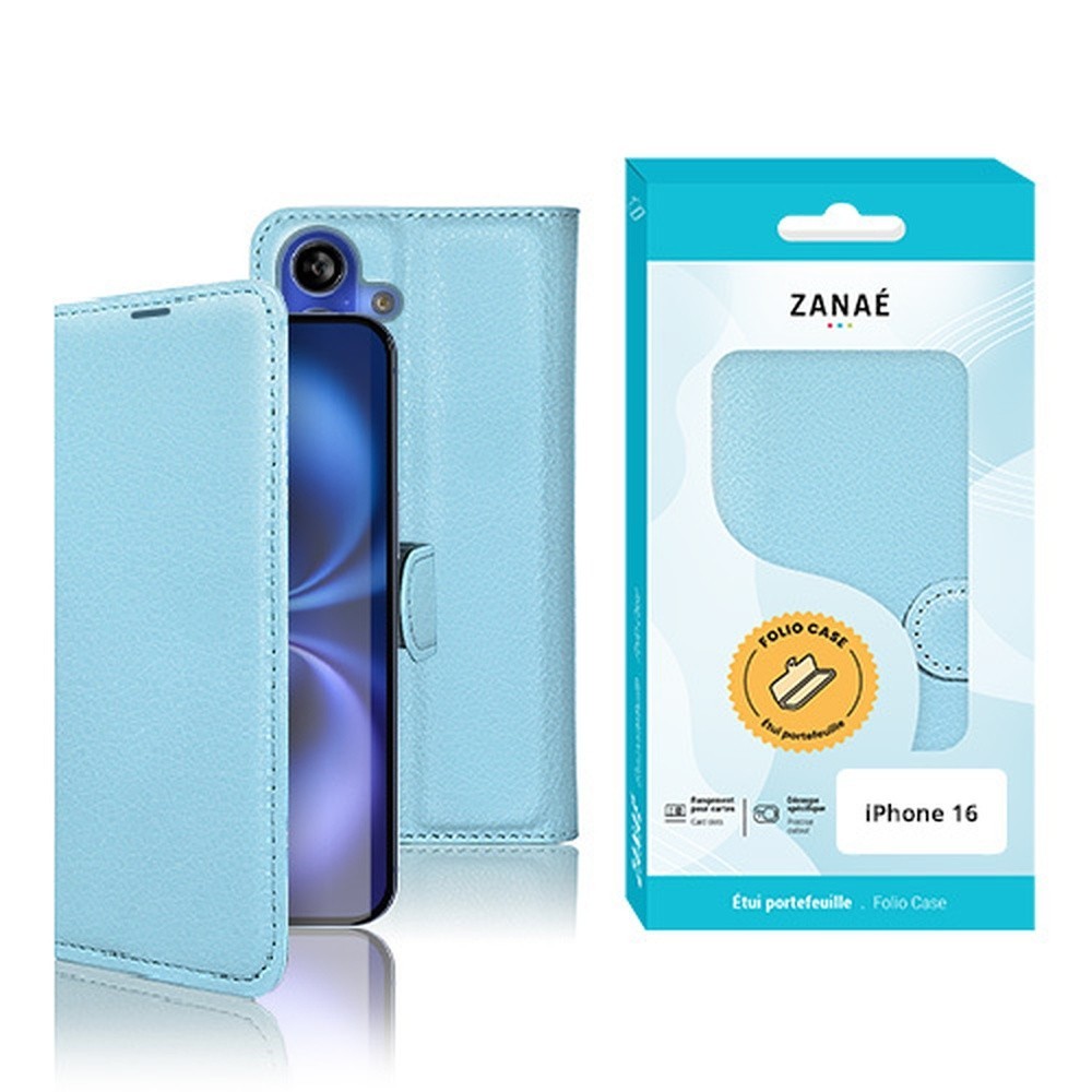 Étui portefeuille Zanae bleu clair pour iPhone 16