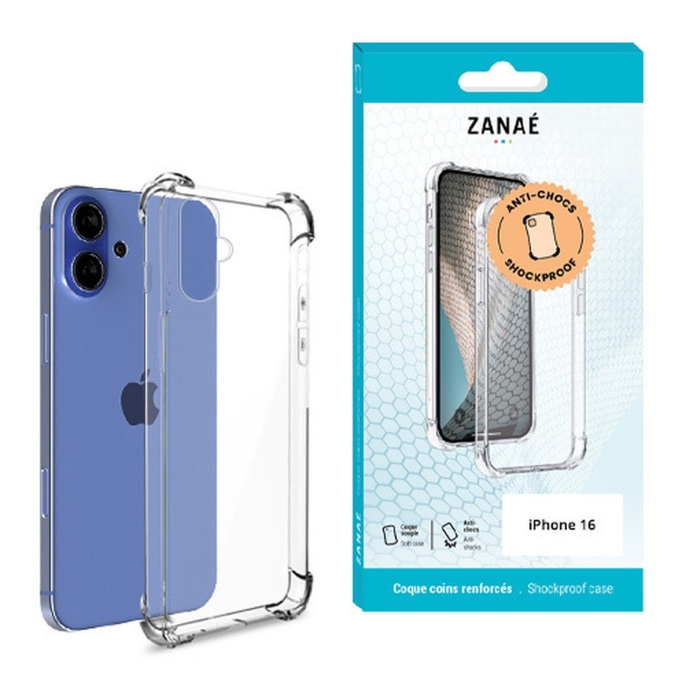 Coque silicone transparente renforcée pour iPhone 16