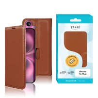 Étui Portefeuille Zanae pour iPhone 16 Plus en marron