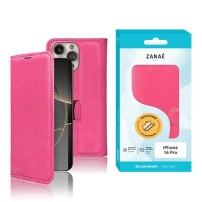 Etui portefeuille Zanae en fushia pour iPhone 16 Pro