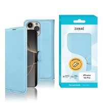 Etui Portefeuille Zanae bleu clair pour iPhone 16 Pro