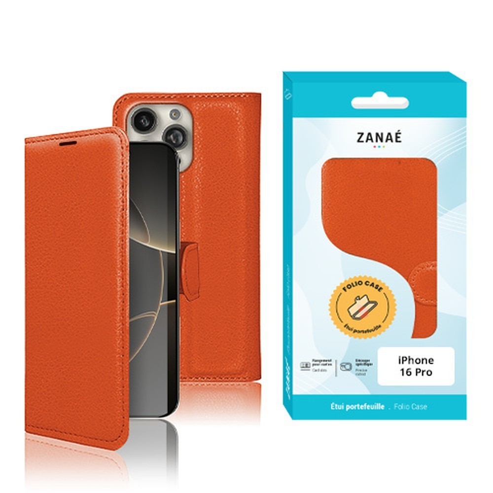 Étui Portefeuille Zanae Orange pour iPhone 16 Pro