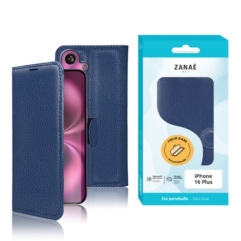 Etui Portefeuille Zanae pour iPhone 16 Plus couleur marine