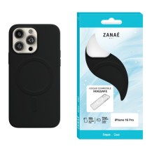 Coque MagSafe noire pour iPhone 16 Pro offrant protection et compatibilité MagSafe.
