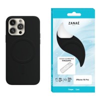 Coque MagSafe noire pour iPhone 16 Pro offrant protection et compatibilité MagSafe.