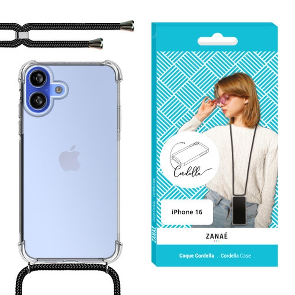 Coque Cordella transparente avec cordon pour iPhone 16