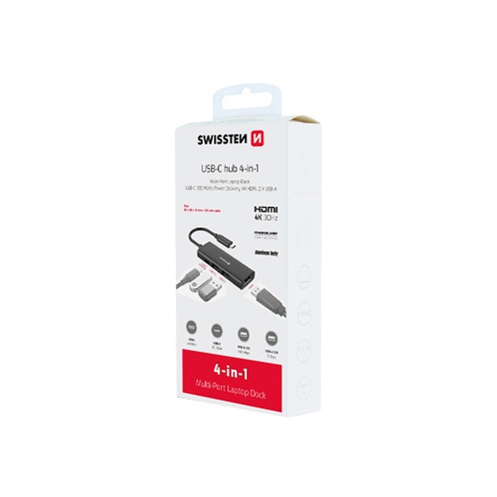 Multiport aluminium Swissten 4 en 1 noir