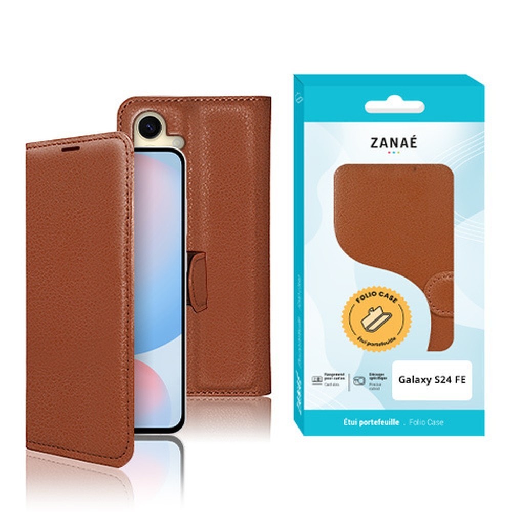 Etui portefeuille marron pour Galaxy S24 FE