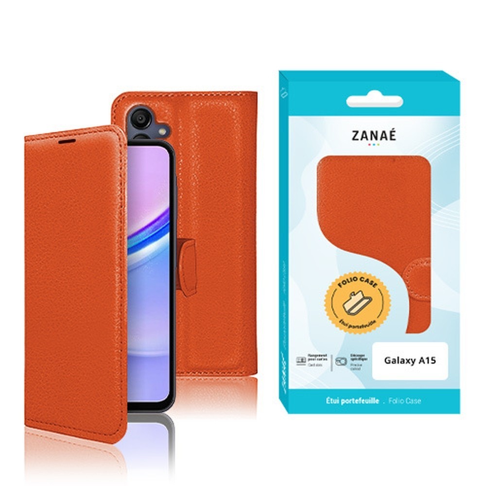Etui Portefeuille Zanae en orange pour Galaxy A15