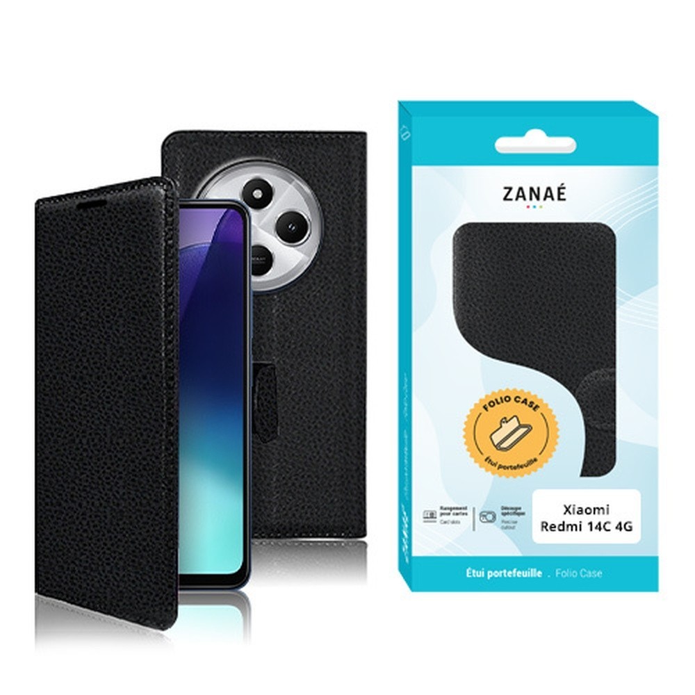 Étui Portefeuille Zanae noir pour Redmi 14C 4G