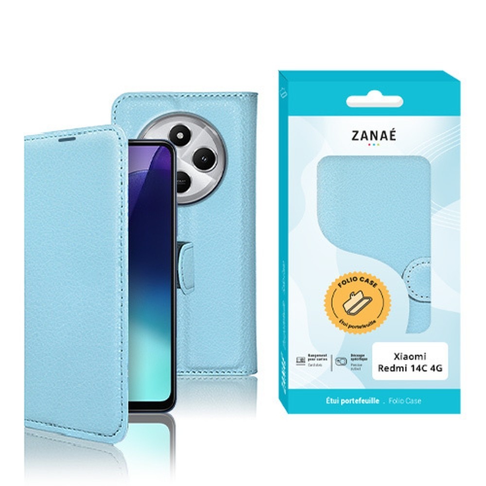 Étui Portefeuille Zanae bleu clair pour Redmi 14C 4G