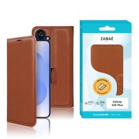 Étui portefeuille Zanae en marron pour Galaxy S25 Plus