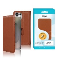 Étui portefeuille Zanae marron pour Galaxy S25 Ultra