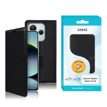 Vue avant de l'étui portefeuille noir pour Redmi Note 14 5G et Poco M7 Pro 5G