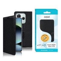 Vue avant de l'étui portefeuille noir pour Redmi Note 14 5G et Poco M7 Pro 5G