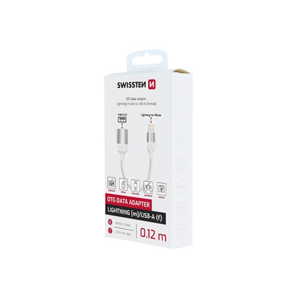 Adaptateur OTG Lightning / USB Swissten en blanc