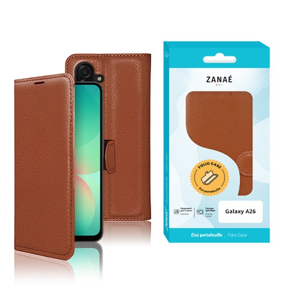 Etui portefeuille Zanae marron pour Galaxy A26 avec protection optimale