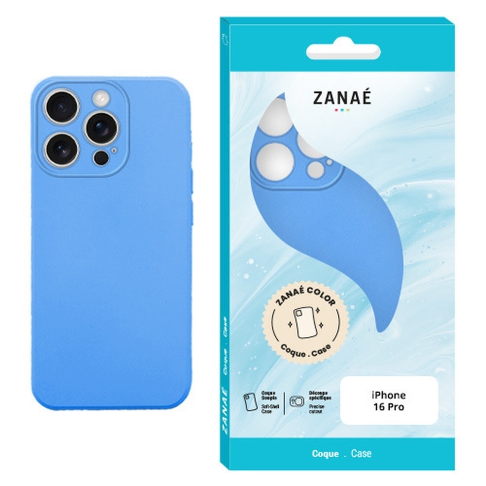 Vue avant de la coque Zanae Color pour iPhone 16 Pro en bleu