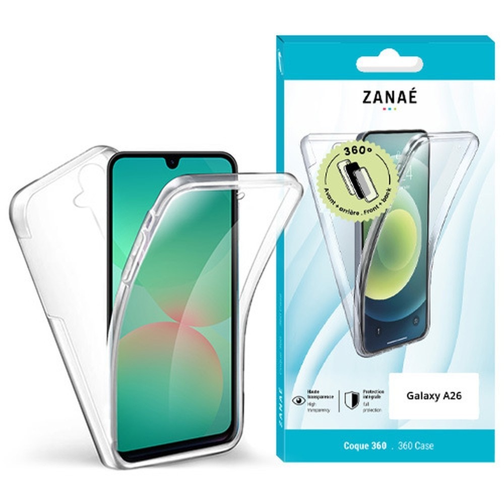 Coque 360° transparente pour Galaxy A26 offrant une protection complète.