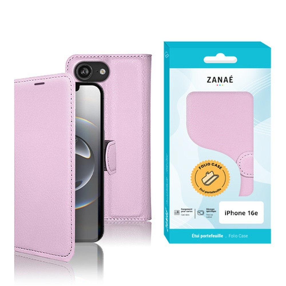 Étui portefeuille rose Zanae pour iPhone 16e