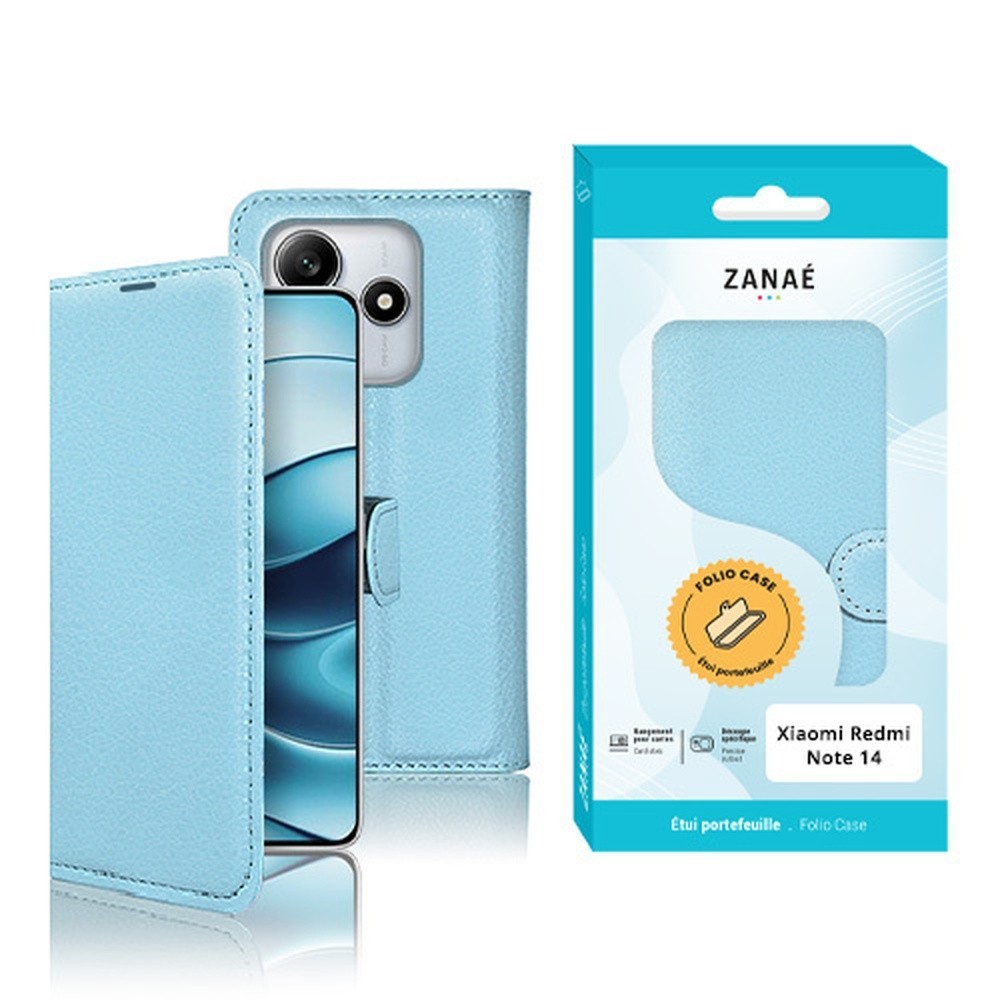 Étui Portefeuille Zanae pour Redmi Note 14 4G en bleu clair
