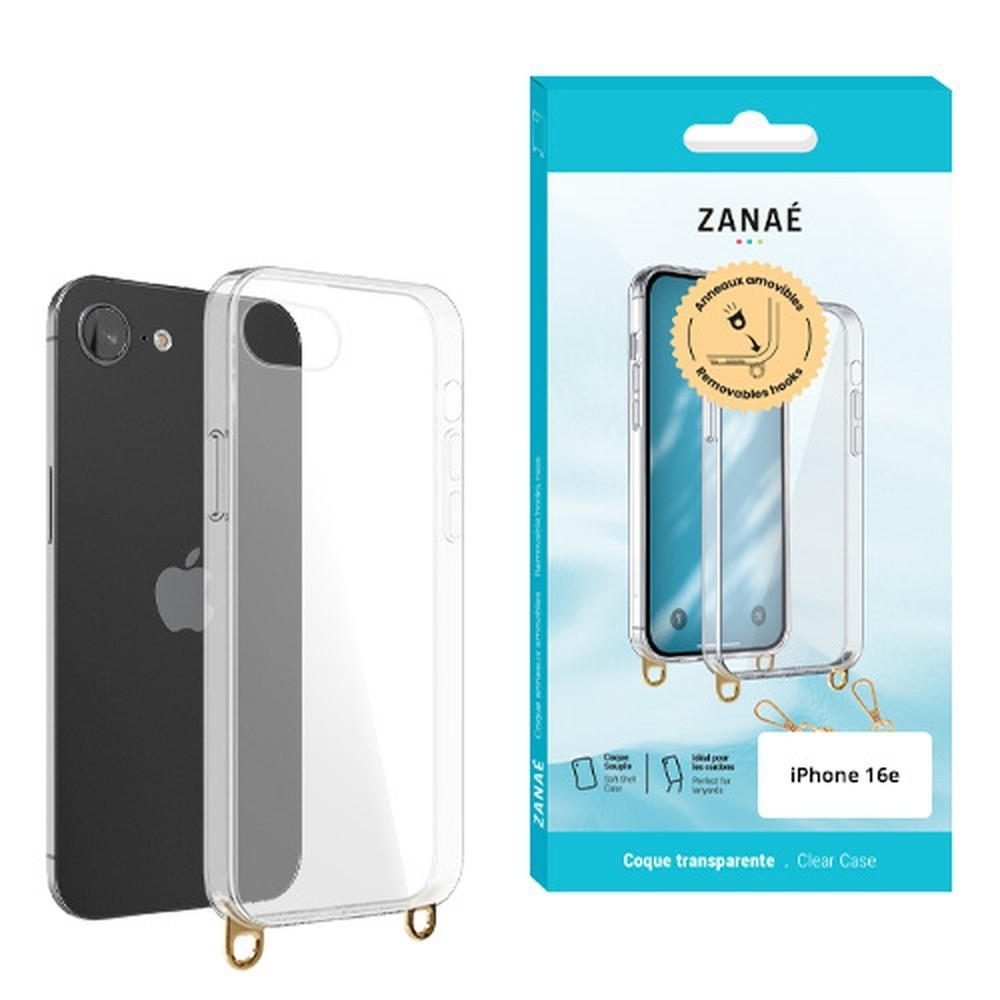Coque transparente avec anneaux amovibles pour iPhone 16e