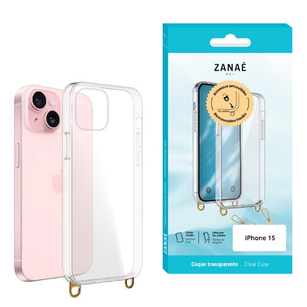 Coque transparente avec anneaux pour iPhone 15