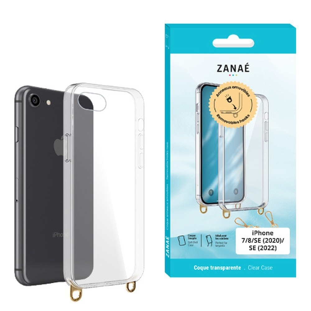 Coque transparente avec anneaux amovibles pour iPhone