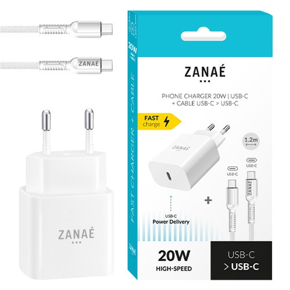 Chargeur USB-C 20W avec câble USB-C Zanae blanc