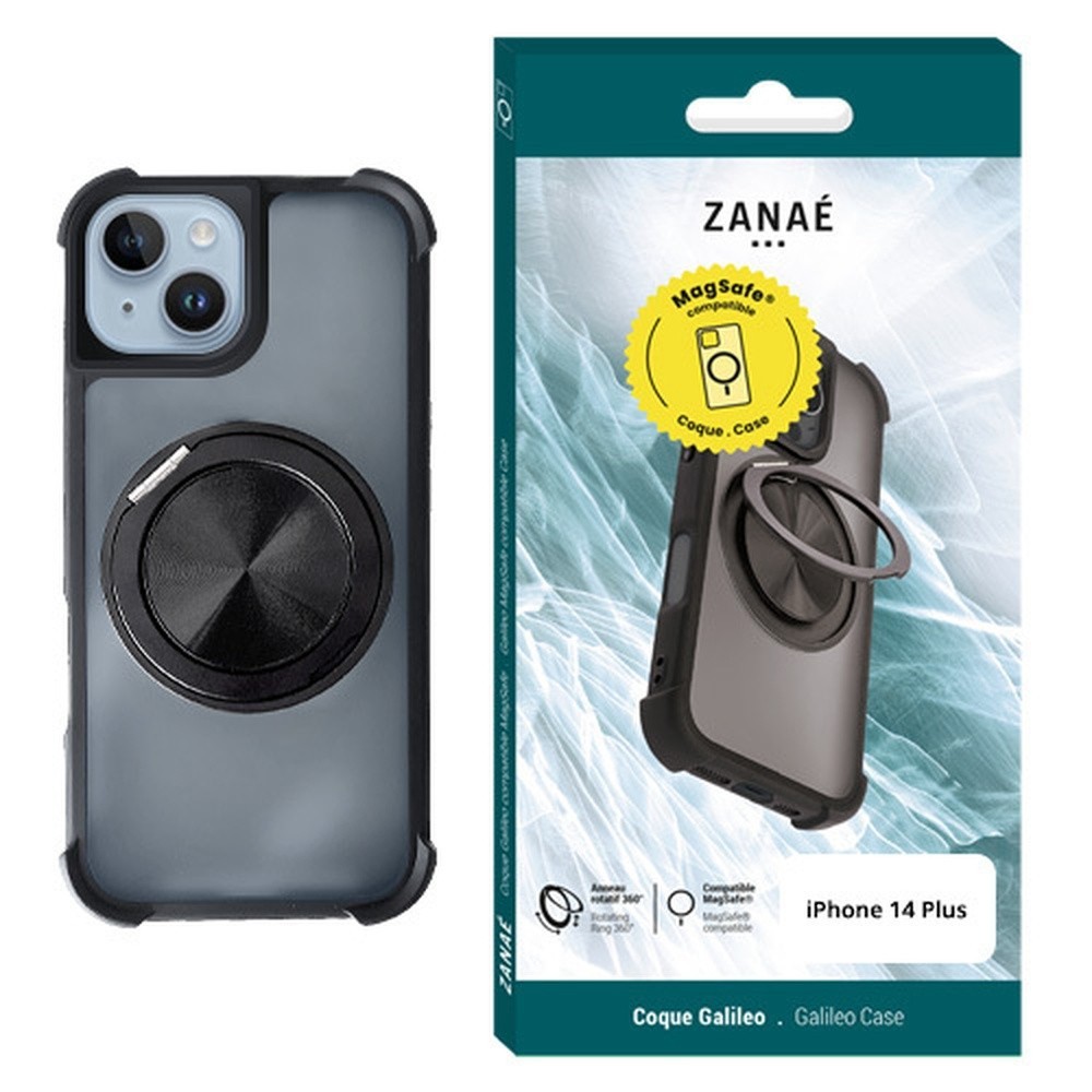 Coque Galileo MagSafe pour iPhone 14 Plus en noir avec support intégré