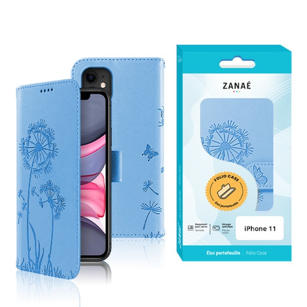 Étui Blowball bleu pour iPhone 11 avec coque souple et rangement cartes