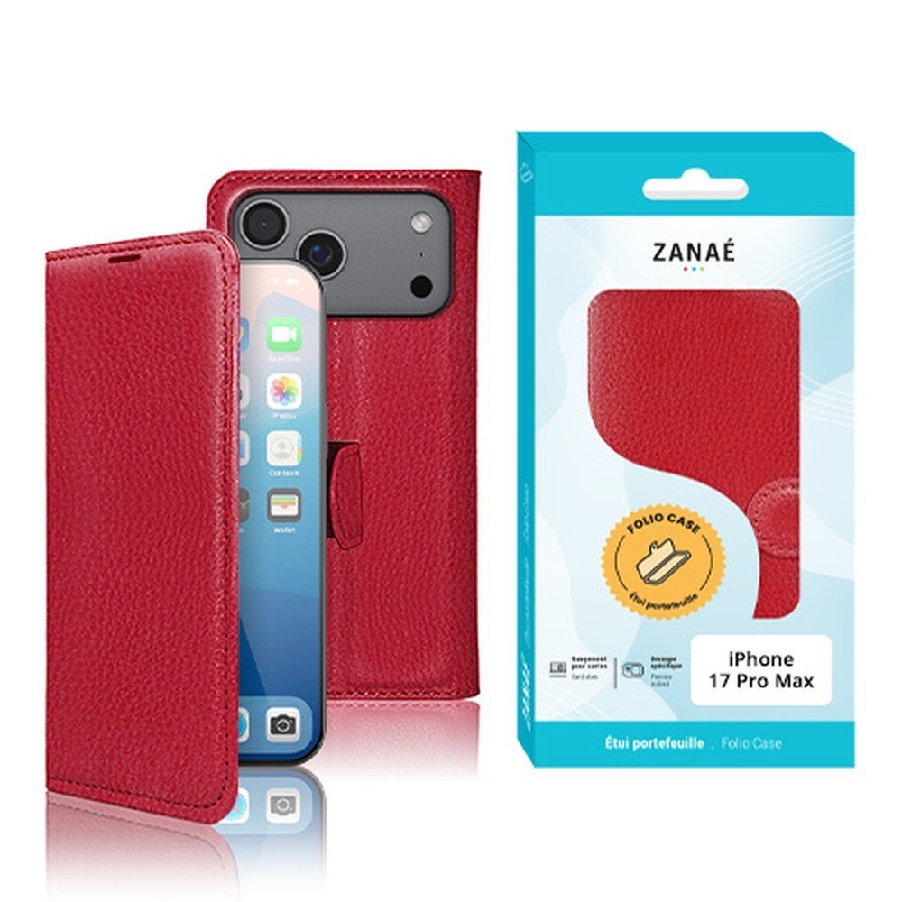 Étui portefeuille rouge pour iPhone 17 Pro Max