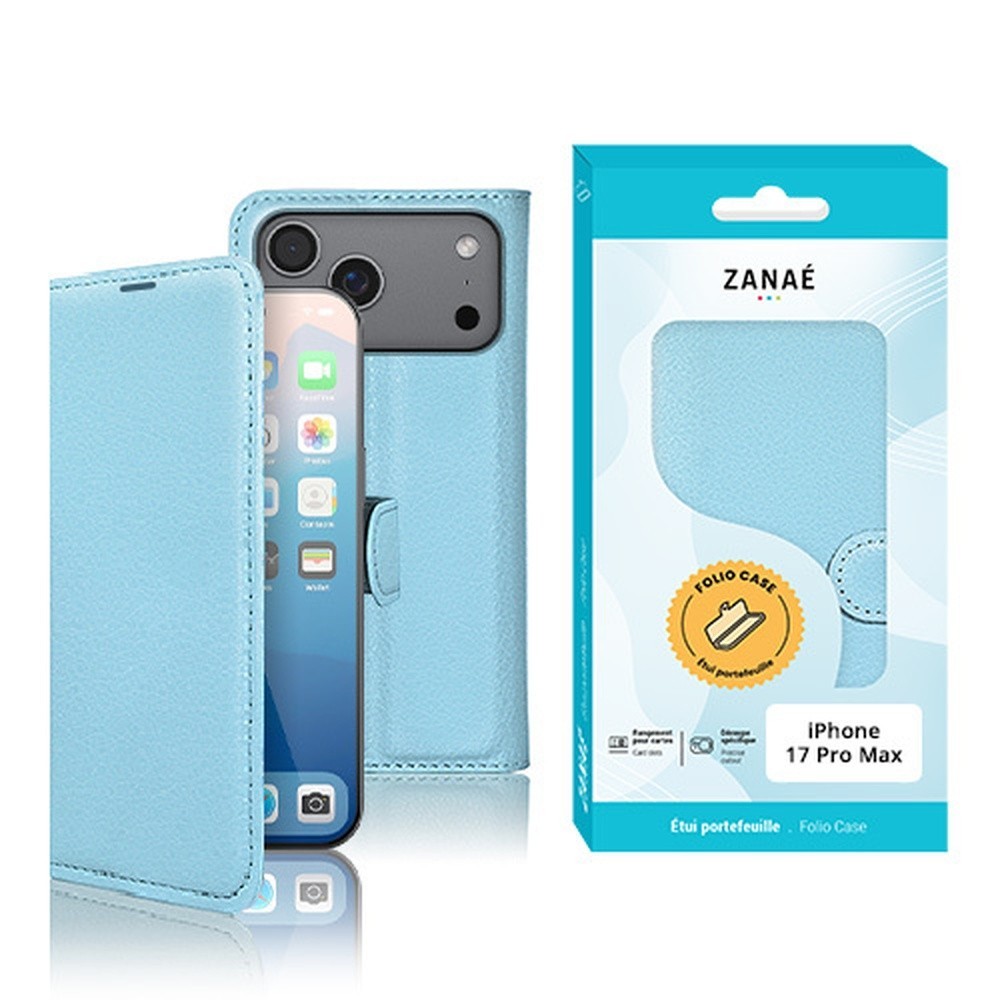 Étui portefeuille Zanae bleu clair pour iPhone 17 Pro Max