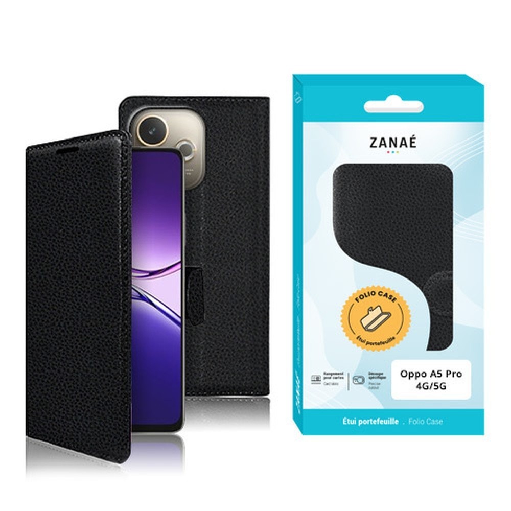 Étui portefeuille Zanae noir pour Oppo A5 Pro