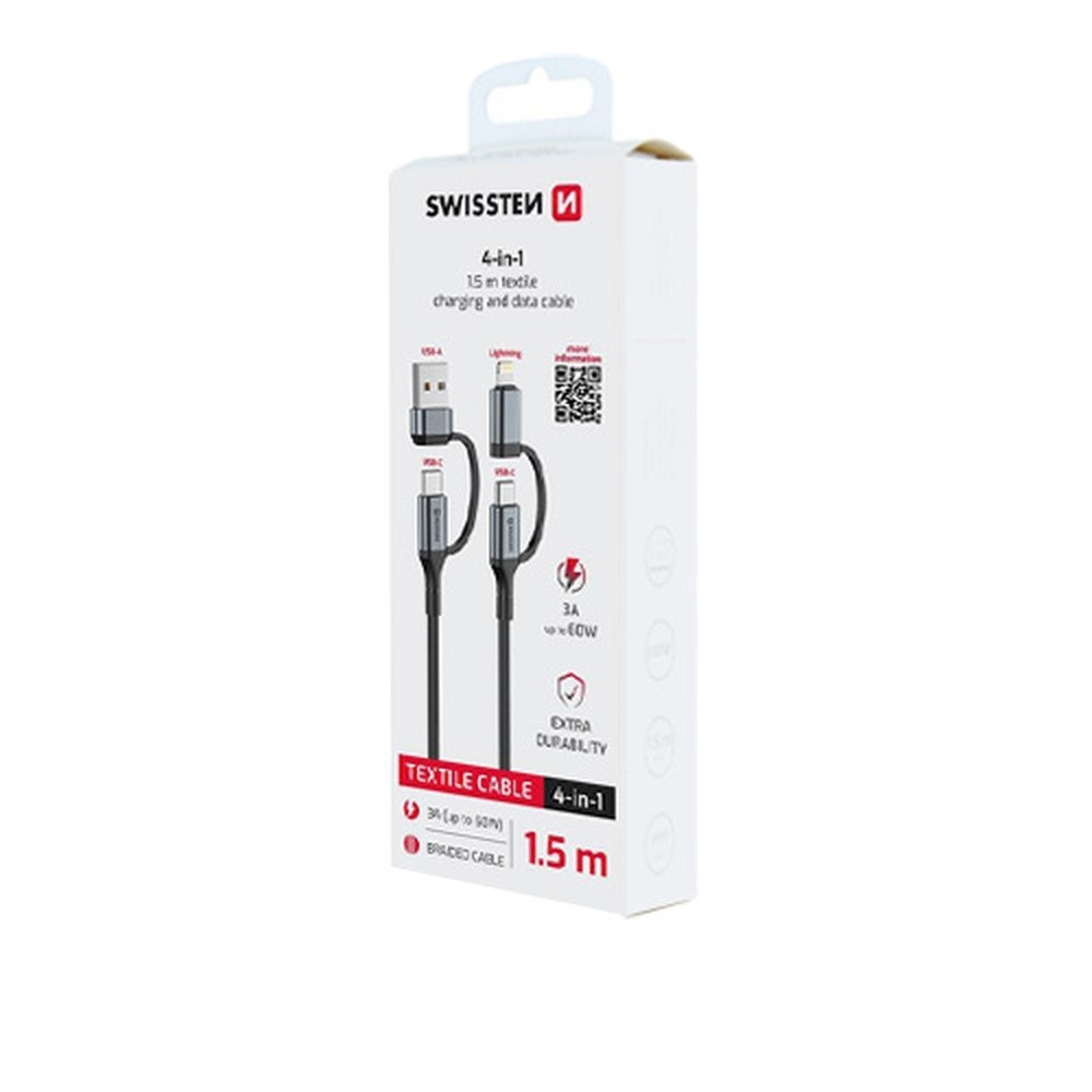 Cable Swissten textile 4-en-1 1