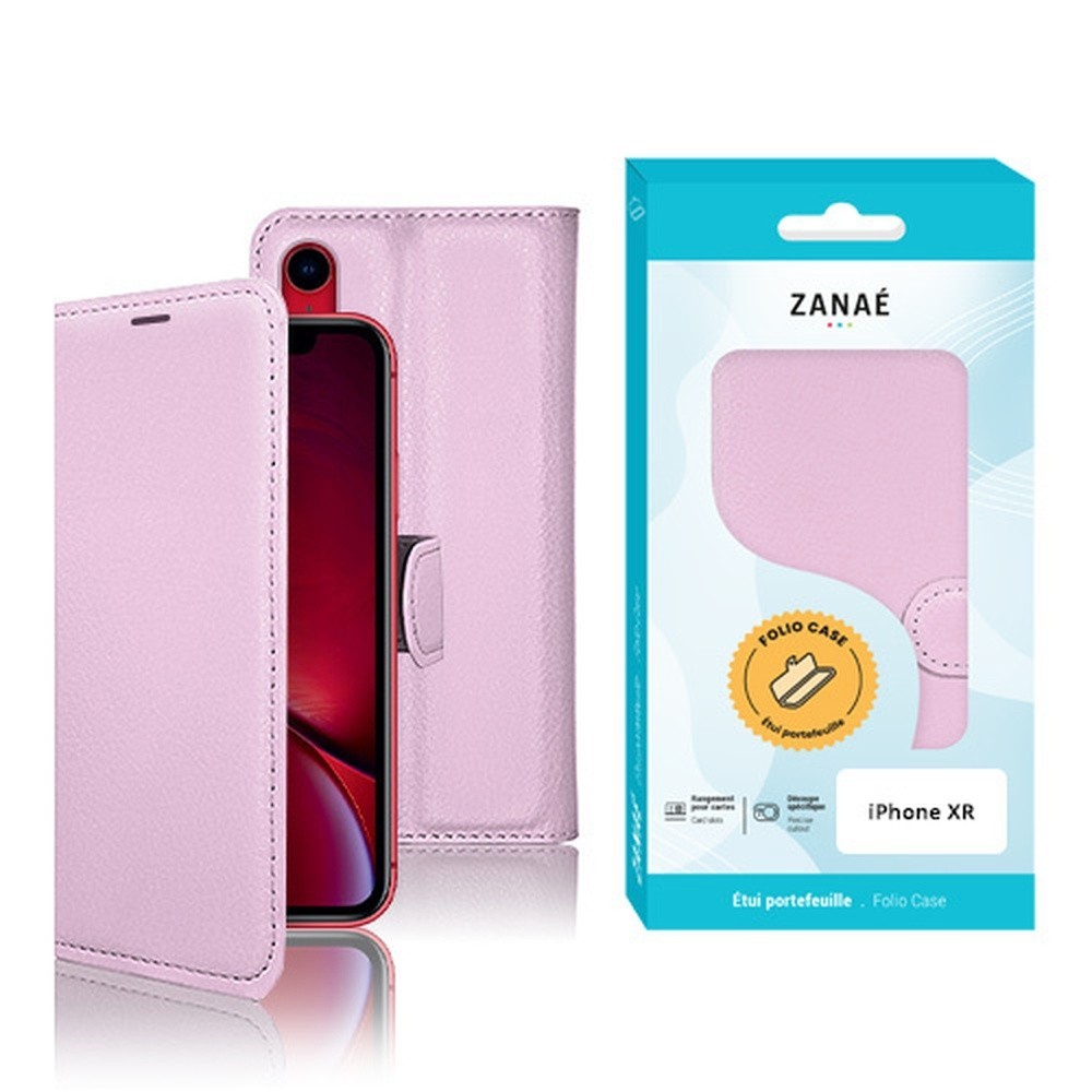 Etui portefeuille rose pour iPhone XR avec rangement cartes